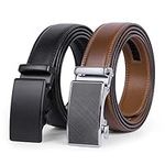 2 Pack Leather Ratchet Belt for Men Adjustable Dress Belt with Click Sliding Buckle M