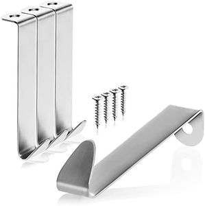 com-four® 4X Gancio per Porta in Acciaio Inox - Ganci per Vestiti in Acciaio Inossidabile - Appendiabiti per Armadio e Porta della Stanza - 8,5 cm (04 Pezzi - Color Argento - con Vite)