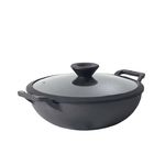 Meyer Pre Seasoned Cast Iron Kadai|Iron Kadhai with Lid for Cooking and Stir Frying | Heavy Base Iron Kadai Big Size | Gas Stove and Induction Friendly 26cm/ 3 Liters, Black