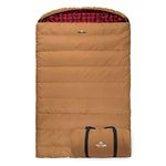 TETON Sports Canvas Mammoth Queen-Size Double Sleeping Bag; Warm and Comfortable for Family Camping, Brown Canvas, 94" x 62"