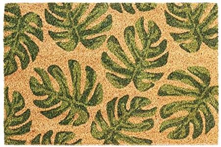 Nicola Spring Coir Door Mat - 90 x 60cm - Monstera - Pack of 1 - Decorative Indoor Front Door Floor Mat Entry Dirt Trapper Rug Outdoor Boot Scraper Non Slip Backing Doormat