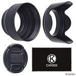 55mm Set of 2 Camera Lens Hoods and 1 Lens Cap - Rubber (Collapsible) + Tulip Flower - Sun Shade / Shield - Reduces Lens Flare and Glare - Blocks Excess Sunlight for Enhanced Photography and Video Footage