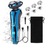 Rotary Shaver for Men, Electric Razor Dry Wet Waterproof Rotary Men's Face Shaver Razors Cordless USB Rechargeable for Men Shavers Gift for Husband Father (Blue+3 Replacement Blades)