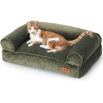 FUKUMARU Cat Couch Bed, Corduroy Cozy Cat Bed for Indoor Cats with Removable Washable Cover, Supportive Anti-Slip Dog Beds Sofa for Small Dogs Cute, 27inch, Medium, Green