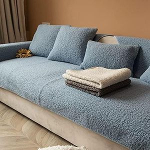 vctops Sherpa Fleece Couch Cover Faux Fur Sofa Slipcover Sectional Couch Covers for Dogs Pets Kids Love Seat Recliner Leather L Shaped, Anti-Slip Sofa Cover, 1 Piece/Not All Set (Blue,35"x82")