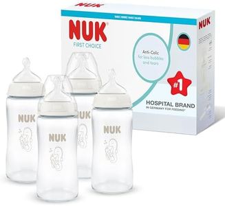 NUK First Choice Baby Bottles | 3+ Months | 240ml | Anti Colic Feeding Bottle | Glass | Temperature Control Indicator | Seahorse | 4 Count
