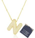 TRWWELL N 14k Gold Bubble Letter Necklace Dainty Balloon Initial Necklace Pave Cubic Zirconia Alphabet Name Pendant Necklace Personalized Jewelry Gifts for Women