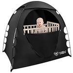 Blackout Canopy Crib Cover, Portable Tent Toddler Travel Block Out 99% Light for Age 4 Months and Up with Monitor, Pouch Pack n Play Blackout Cover, Quick Assemble