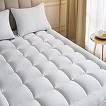 Mattress Topper Double (Full) 54x75 Inches Quilted Back Pain Relief Plush Down Alternative Pillow Top Fitted Skirt Protector Cooling Mattress Pad Deep Pocket Fits 20 Inches Soft White, 4’6” x 6’3”