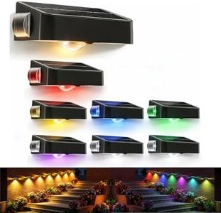 BUNEE Waterproof Solar Fence Lights Outdoor 8 Pack 12 RGB Color Changing Mode Decorative LED 3-Sided Solar Powered Landscape Wall Lighting, Decor for Outside Patio Step Backyard Deck Railing Pool
