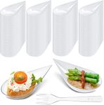 LATERN 100Pcs Plastic Appetizer Plates with Forks, 5CM Tear Drop Dessert Tasting Dishes Clear Parfait Appetizer Bowls Reusable Serving Plates for Dessert Appetizers Sample Party (10 x 5cm)