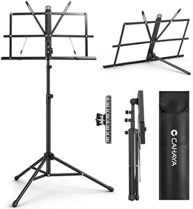 CAHAYA Portable Sheet Music Stand - Dual-Use Desktop/Floor Music Stand Height Adjustable Book Holder Folding with Carrying Bag and Clip for Students Musicians Outdoor Performances