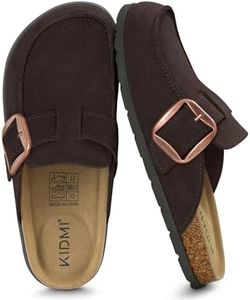 KIDMI Genuine Suede Clogs for Women Cork Footbed Leather Mules Slip On with Comfort Memory Foam and Adjustable Buckle, Chocolate 39