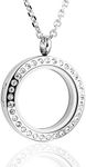 Jovivi 25/30mm Living Floating Memory Locket Necklace - 316 Surgical Stainless Steel Round Crystals Buckle Closure, Glass, No Gemstone