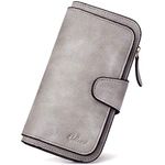 Wallet for Women Leather Two-Toned Designer Bifold Long Ladies Credit Card Holder Organizer Ladies Clutch Gray