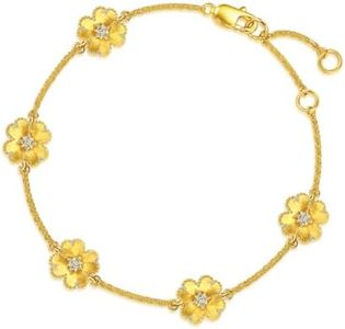 CHOW SANG SANG Gold Rhyme 999 24K Gold Four-Leaf Clover Diamond Bracelet for Women 18cm 95801B