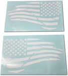 Pair of Waving USA American Flag Decal Sticker Die-Cut Subdued Car Truck (4" x 7", Gloss White)