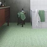 Cement Tile Effect Sheet Vinyl Flooring | Emerald Green Cushioned Kitchen & Bathroom Lino | 2 & 3 Metre Wide Petal Tiled Design Roll (4m x 3m)