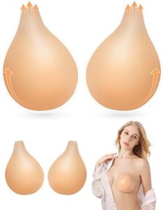 PHODIL Adhesive Strapless Bra 2 Pairs Invisible Push Up Sticky Bra Backless Silicone Bras Washable(Fit Cup C D)