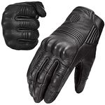 ILM Goatskin Leather Motorcycle Motorbike Powersports Racing Gloves Touchscreen for Men and Women Black (L, Black Unperforated)