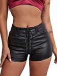 Floerns Women's Sexy High Waisted Faux Leather Shorts Drawstring Lace Up Festival Rave Shorts Black