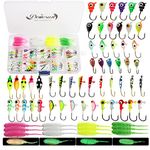 Dovesun Ice Fishing Jigs Kit, Ice Fishing Lures Glow in The Dark Jig Heads | Soft Baits Fishing Hooks Walleye Crappie Jig Set 93Pcs