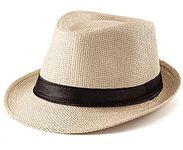 INFISPACE Kid's Fedora Short Brim Straw Hat for Toddler Age- 2 to 4 Years (Khaki)