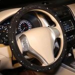 Bling Steering Wheel Cover Women Girls Black Rhinestone Car Accessories 15 Inch Universal Crystal Diamond Cool Bling Anti-Slip Wheel Protector