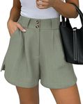 KIRUNDO Womens Shorts Dressy Casual 2025 Trendy Summer Elastic High Waisted Pleated Side Slit Business Work Shorts Pockets(Light Green, Small)