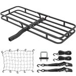 WEIZE 53 x 19 x 4-1/8 Inch Hitch Cargo Carrier, 500 lbs Capacity Steel Hitch Cargo Rack Basket with Net, Strap, Tightener for Car SUV Truck Traveling Camping, 2" Receiver