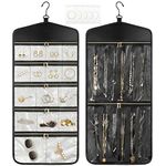 CHICECO Hanging Jewelry Organizer with Zippered Large Pockets,Double-Sided Necklace Earring Jewelry Holder for Closet,Door,Wall,Travel,Accessory Organiser