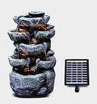 GEEZY Solar Fountain Outdoor Garden Water Feature LED Polyresin Statues Home Decoration - Rock