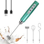 YUSWKO Milk Frother Handheld with 3 Heads, Coffee Whisk Foam Mixer with USB Rechargeable 3 Speeds, Electric Mini Hand Blender for Latte, Cappuccino, Hot Chocolate, Egg - Green