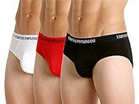 Emporio Armani Men's Cotton Briefs, 3-Pack, Black/White/Red, Medium (Pack of 3)