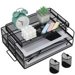 PLSOPPKG Stackable Paper Tray Mesh in Trays for Desk, 2-Tier Metal Mesh Letter Tray Desk Organisers Storege, Wire Office Desk Tidy File Holder With Top Stationery Holder for Office, School and Home