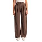 Work Trousers for Women UK Ladies Straight Wide Leg Palazzo Trousers Elasticated High Waisted Tailored Fit Stretch Smart Casual Business Office Work Suit Pants with Pockets Brown