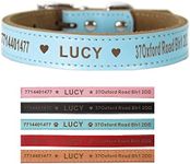 Leather Dog Collars Personalised Dog Collar Custom Collars for Pets Cat Puppy Dogs Blue Black Pink Red and 4 Sizes XS S M L (Blue XS)