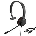 Jabra Evolve 20 Mono Headset – Microsoft Certified Headphones for VoIP Softphone with Passive Noise Cancellation – USB-C/A – Black