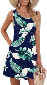 AUSELILY Women's Summer Dress Sleeveless Floral Mini Dresses with Pockets Bohemian Dress 2025 New Print Blue M