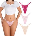 SHARICCA Lace G-String Thongs for Women Adjustable Sexy Low Rise Underwear Breathable T-back Thongs Panties 3 Pack, 3p07 (Pink Pack), X-Large