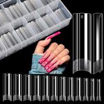 Lionvison Square Nail Tips NO C Curve, 504PCS XL Long Straight Flat Pre Shaped False Nails, Half Cover Clear Nail Tips for Acrylic Nails, French Nail Extensions for Nail Salon Home DIY, 12 Sizes