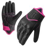 Harssidanzar Womens Full Finger Goatskin Leather Touchscreen Motorcycle Gloves GL016UK,Pink/Black,Size M