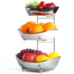 LIJINGCHEN 3 Tier Fruit Basket, Ceramic Fruit Bowl, Fruit Bowl for Kitchen Counter, Vegetable Storage with Metal Rack, Porcelain Fruit Stand Storage Holder, Large Capacity Fruit Holder(Sliver)