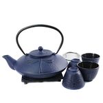 Cuisiland Dragonfly Cast Iron 37oz Teapot Set with 4 Cups Blue