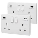 2 Gang 13amp Double Switched Socket UK Plug USB Charging Wall Outlet Pack of 2 USBW2-HE