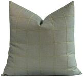 Crumbs Home Modern Farmhouse Fall Linen Indoor Outdoor Throw Pillow Cover Only, 22"x22" Water Repellent for Patio, Backyard, Couch, Oliver Green Plaid