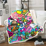 Loussiesd Graffiti Style Sherpa Blanket Skull Fleece Throw Blanket for Bed Sofa Hippie Graffiti Style Plush Blanket Hip Hop Street Warm Fuzzy Blanket Baby 30x40 Inch