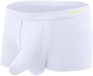 YINYOUYU Mens Elephant Nose Trunk Boxer Underwear Dual Pouch Bulge Enhancing Boxers Briefs Modal Athletic Underpants, 1*white, X-Large Big Tall