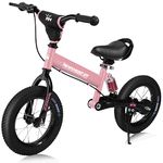 Rennmeister® Balance Bike | 12' Wheels | Suspension | Ages 3+ | Adjustable Seat & Handlebar | Kickstand | Exercise Kids Children Toddler Bicycle | Black Pink