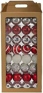 Nearly Natural Holiday Shatterproof, 64 Count Christmas Tree Ornament Set, 80mm with Re-Useable Box